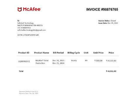mcafee invoice|mcafee vat receipt.